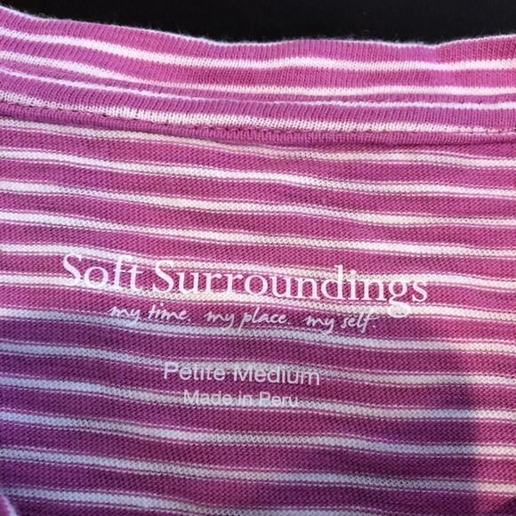 Soft Surroundings purple white striped ruffle hem knit top size Petite Medium - Picture 7 of 8